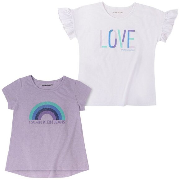 NWT - Calvin Klein Girls Rainbow and Love T-Shirts (Set of 2) - Size M (8/10) - Picture 1 of 3
